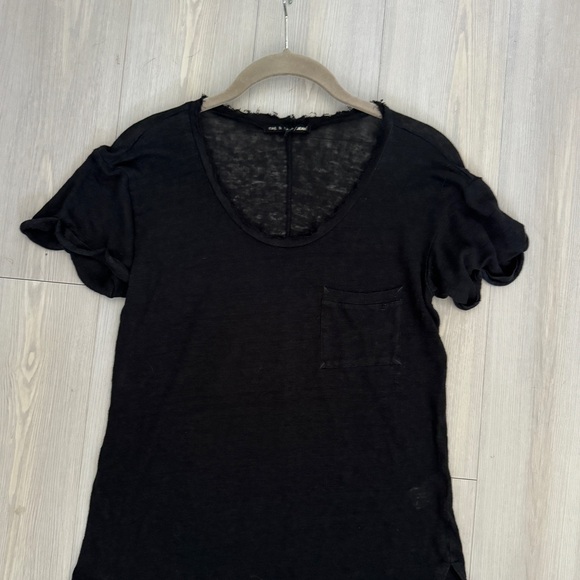 Rag and Bone Raw Edges Pocket Tee 100% Linen T-shirt Size S/M - Picture 4 of 10